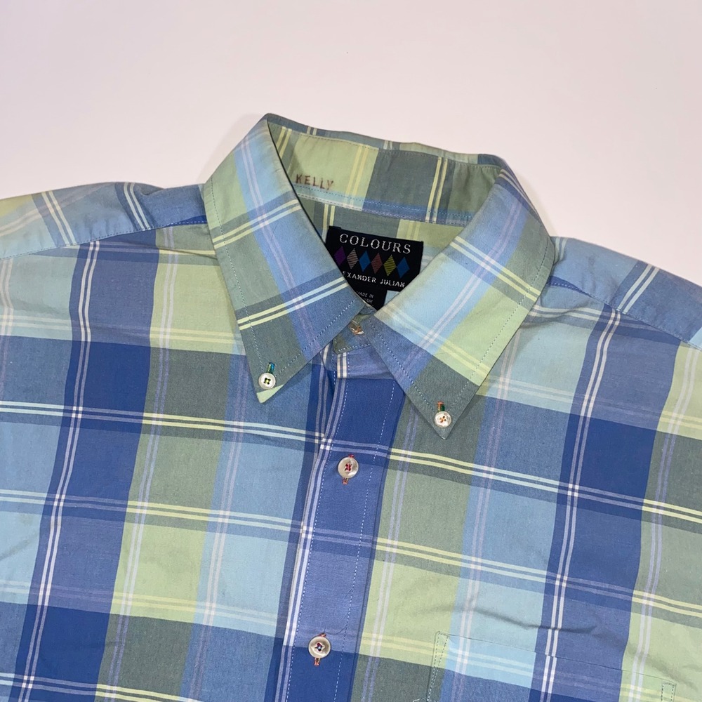 Colours Alexander Julian Mens Plaid Short Sleeve‎ Button Down Shirt Size L